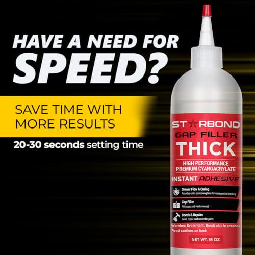 Starbond Thick CA Glue Complete Refill Kit (16 oz) – Gap Filler Cyanoacrylate Super Glue with Extra Bottles, Caps, Microtips & Yorker Spout for Woodworking, Carpentry, Hobby Models, Archery Fletching - size: 16 ounce