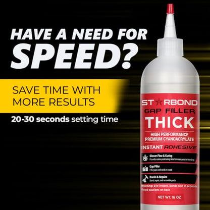 Starbond Thick CA Glue Complete Refill Kit (16 oz) – Gap Filler Cyanoacrylate Super Glue with Extra Bottles, Caps, Microtips & Yorker Spout for Woodworking, Carpentry, Hobby Models, Archery Fletching - size: 16 ounce