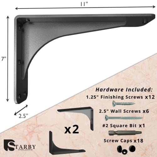 Starby Gladiator Series Solid Heavy Duty Welded 500 Lb Low Profile Granite Countertop Support Shelf Brackets Floating Shelf Discrete Slim 500 LB Capacity (2 Pack) (7" x 11" x 2.5") - size: 7" x 11" x 2.5"