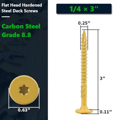 50 Pack 1/4 x 3 inch Heavy-Duty Structural Wood Screws, Star Drive, Rust Resistant Screws for Deck, Timber, Log, Landscaping, Yellow Epoxy Coated, Sharp Self Tapping Point, T30 Bit Included - color: Yellow, size: 1/4 x 3"