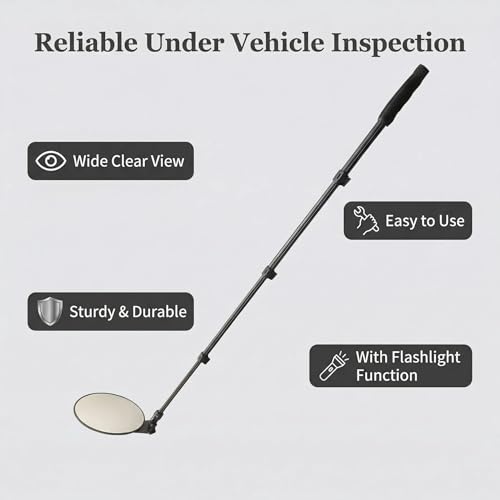 Under Vehicle Inspection Mirror – 8" LED, 180° Adj., Telescoping Handle