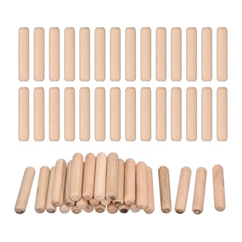 uxcell 60 Pcs Wooden Dowel Pins 10x50mm(0.39x1.97) Fluted Beveled Ends Wood Dowel Pegs Dried Hardwood for Woodworking Furniture Shelf - size: 10x50mm