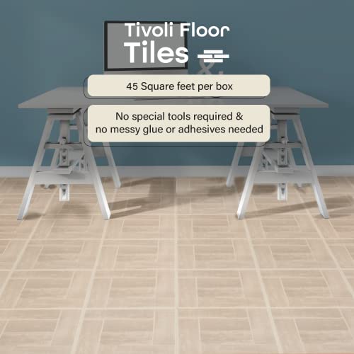 Tivoli Self Adhesive Vinyl Floor Tiles, 45 Tiles, 12 x 12 in, Peel & Stick - color: Saddlewood