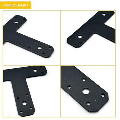6 Pack T Shaped Plate, Black Flat Tee Mending Plate Bracket，Straight Fixing Repair Bracket Wood Furniture Joint Post to Beam Connectors Timber Support Hardware（6½" x 5¾", Width 1½", Thickness 4mm） - style: 2PCS