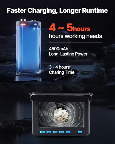 VEVOR Sewer Camera, 164 ft/50m, 4.3" Drain Inspection Camera, IP68 Waterproof Snake Plumbing Tool with Lights - 6 Adjustable LEDs, 4500mAh Battery & 16GB Card for Sewer Line Duct Pipes - size: 164ft/50m, style: 4.3'' Screen
