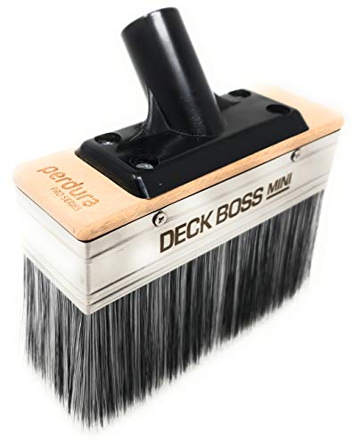 Deck Stain Brush Applicator - Deck Boss Mini by Perdura - 6 inch Paint Brush Stain Seal and Paint for Decks Fence Siding - for Water and Oil Based Coatings on Wood Concrete Rough or Smooth