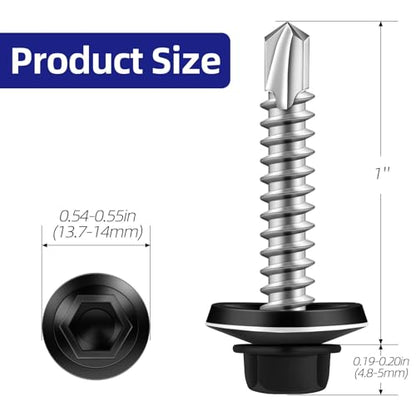 #10 x 1 Zinc Plated Steel Self Drilling Roofing Screws, Hex Head Self Tapping Screws with EPDM Washer, Black Head, 100 PCS - color: Black, size: #10 x 1"