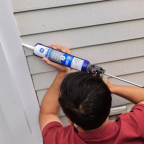 GE All Purpose Silicone Caulk, White, 10.1 fl oz Cartridge, 1 Pack - 100% Waterproof Silicone Sealant, Stronger Adhesion, Freeze & Sun Proof - size: 1 Pack, style: White