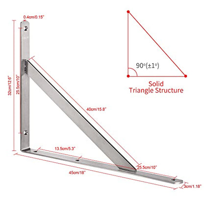 YUMORE 18 Inch Shelf Bracket, Heavy Duty L Bracket, 2 Pack - size: 18"(Soild)
