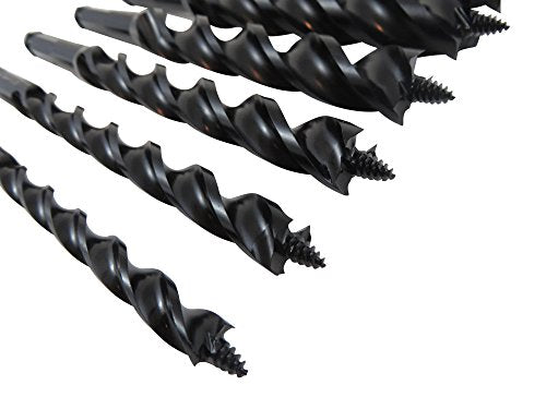 WoodOwl 6 Piece Set with 3/8", 1/2”, 5/8", 3/4”, 7/8" and 1” x 7-1/2” Long Ultra Smooth Tri Cut Auger Hand Brace Boring Bit PTEE coated 09703-09713