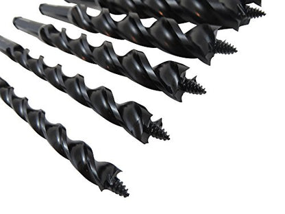 WoodOwl 6 Piece Set with 3/8", 1/2”, 5/8", 3/4”, 7/8" and 1” x 7-1/2” Long Ultra Smooth Tri Cut Auger Hand Brace Boring Bit PTEE coated 09703-09713