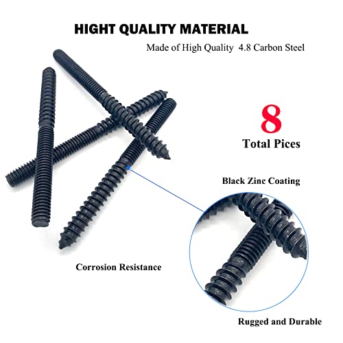 8 Pack 5/16-18 x 4 Inch Hanger Bolts 5/16-18" Black Double Headed Bolts 5/16 Wood Dowel Screw Self-Tapping Screw Hanger Bolts for Furniture Double Head Threaded Rods Bolt 100mm Length - size: Black 5/16-18"x4"-8PCS