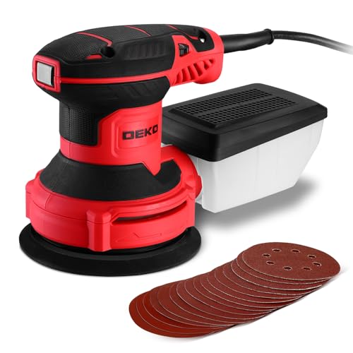 DEKOPRO Electric Sander with 16 Sandpapers, 14000RPM, 5-Inch, High Performance Dust Collection - For Woodworking