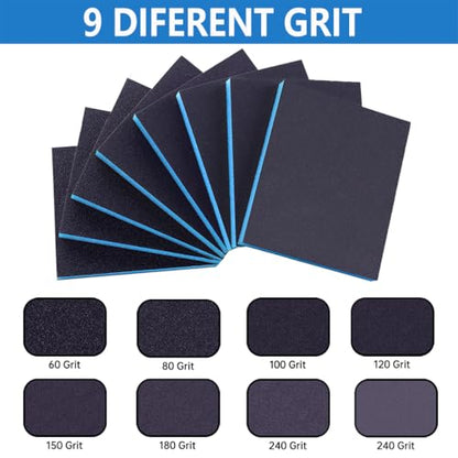 16 Pack 180 Grits Sanding Sponge Fine Sanding Block, Washable and Reusable Wet Dry Sandpaper Block Sandpaper Sponge for Wood Metal FurniturePaint and Drywall - color: Blue, size: 180 Grits-16PCS