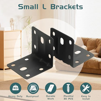 Alise 30 Pack Black 2x2in L Brackets Heavy Duty Metal for Wood Furniture - color: Matte Black, size: (30P) 2X2 inch