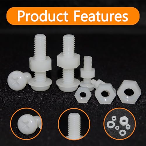500 Pcs Nylon Hex Head Screws Bolts and Nuts and Washers Assortment Set - size: M2,M2.5,M3,M4,M5,M6