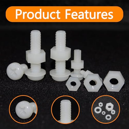 500 Pcs Nylon Hex Head Screws Bolts and Nuts and Washers Assortment Set - size: M2,M2.5,M3,M4,M5,M6