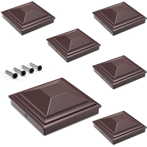 SIEDiNLAR 4x4 Post Caps Brown 6 Pack, Fence Post Covers Outdoor Waterproof - color: Brown, size: 4x4in, 6 Pack