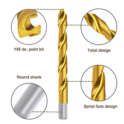 ENERTWIST 230 PCS Titanium Drill Bit Kit Set, Conventional 135° Tip - style: 230PCS(135°)