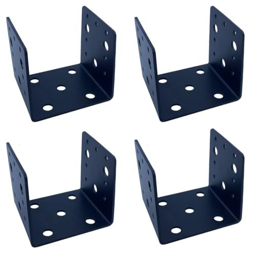 4 PCS Heavy Duty Steel Half Post Base Fit 4x4 Post Anchor Connector, Mounting Joist Hanger Brackets for Wood Posts Support, Thickness 3mm,Black