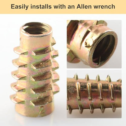 1/4-20 Threaded Inserts for Soft Wood 50 Pcs