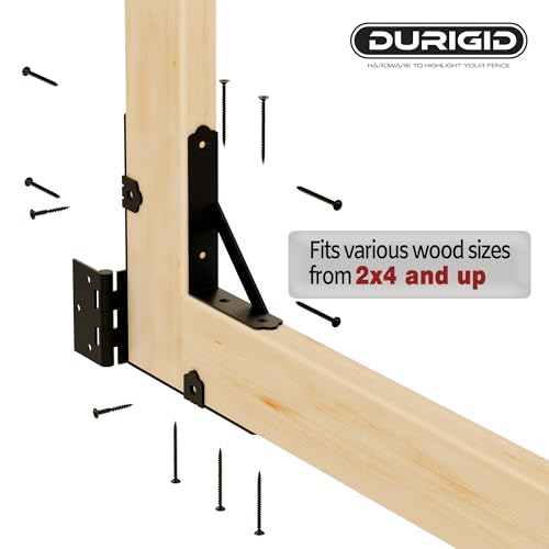 Wood Fence Gate Kit Gate Kits, Gate Frame Kit with Gravity Gate Latch, Wood Gate Hardware, Heavy Duty Fence Gate Kit with Corner Brace Brackets, Gate Kit for Wooden Fence, Black, 1 Set