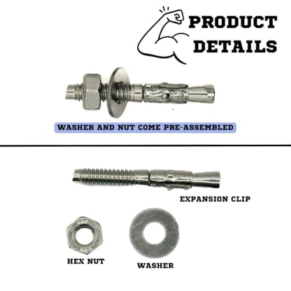 Mighty Fasteners 304 Stainless Steel Wedge Anchors 1/4" X 1-3/4" - 25 Pack - size: 1/4" X 1-3/4"