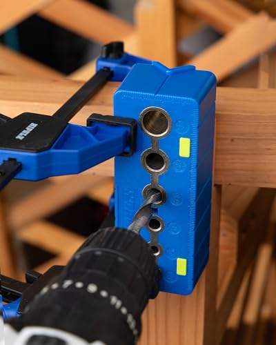 Drill Block Guide Set for Straight Holes with Drill Bits & Stop Collars – Complete Kit with 9 Brad Point Bits, 6 Depth Collars, Case, Guide Blocks for Woodworker Drilling Holes & DIY Projects