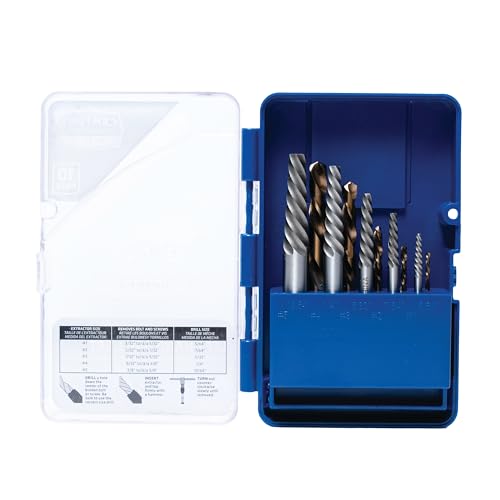 Century Drill & Tool 88710 Screw Extractor & Left Hand Drill Bit Set, 10 - size: 10-piece Spiral Flute