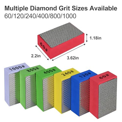 12pcs Diamond Hand Polishing Pads for Ceramic Tile Glass Grinding,Sanding Blocks Polishing 60#,120#,240#,400#,800#,1000# - size: 12PCS-60#-120#-240#-400#-800#-1000#