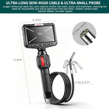 0.24 in Ultra Mini Two-Way Articulating Borescope Camera with Light