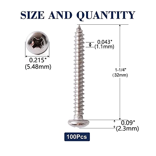 #4 x 1-1/4" Wood Screw 100Pcs 18-8 (304) Stainless Steel Pan Head Fast Self Tapping Drywall Screws by SG TZH - size: #4 x 1-1/4"