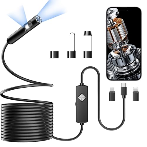 Endoscope with Light, 1920P HD Borescope with 8 Adjustable LED Lights, Semi-Rigid Snake Camera, IP67 Waterproof Inspection Tool (16.4ft, Black + Dual Lens Wiring Harness) - size: 16.4ft