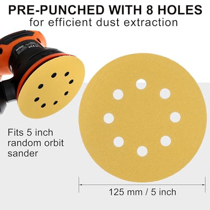 LotFancy 100 PCS 120 Grit Sandpaper, 5 Inch 8 Hole Sanding Disc Aluminum Oxide, Orbital Sander Sandpaper for Stripping Paint, Sand Paper for Wood, Plastic, Rust Removal, Random Orbital Sander Pads - style: 100PCS 120 Grit
