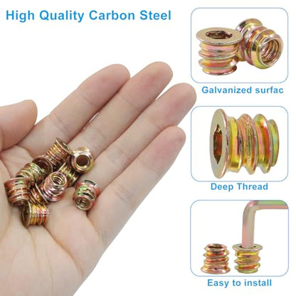 50 Pcs 1/4"-20 x 10mm Threaded Inserts for Wood - size: 1/4"-20 x 10mm