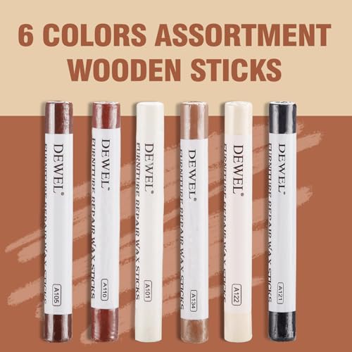 DEWEL Furniture Repair Crayon, 6 Colors Wood Filler Sticks, Wood Scratch Repair Wax for Filling Scratches, Cracks, Holes, Dents, Scuffs, Dings - A Simple and Convenient Wooden Repair Solution - color: 6 Colors Wax Sticks