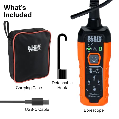 Klein Tools ET21 WiFi Borescope with Light, Inspection Camera for iPhone and Android, Waterproof Camera, IP67 Rated, Adjustable LED Lighting - size: 5 Ft 0.22 in High Flex Snake