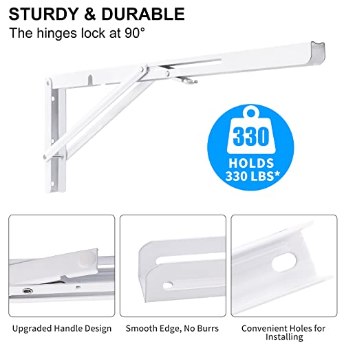 YUMORE Folding Shelf Brackets, 20 Inch Heavy Duty L Bracket, White, 2 Pack - color: White, size: 20 Inch