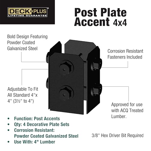 Deck Plus Ironwood Faux Post Base Kit, 4in x 4in, 1 Kit, Black