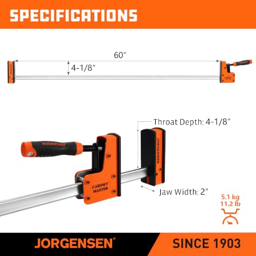 JORGENSEN 60-Inch Parallel Bar Clamps, 2-Pack Cabinet Master Bar Clamps - size: 60 Inch