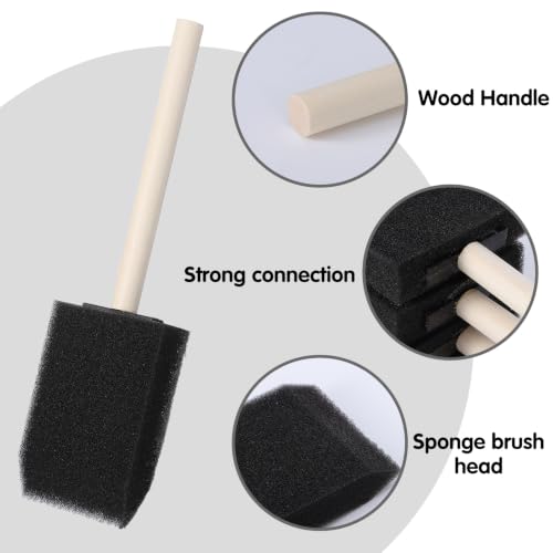 100 Pack 2 Inch Foam Paint Brushes, Black Sponge Brush Set with Wood Handles, Bulk Foam Brush for Stains, Varnishes, Acrylics, Crafts, DIY Projects, Smooth Finish