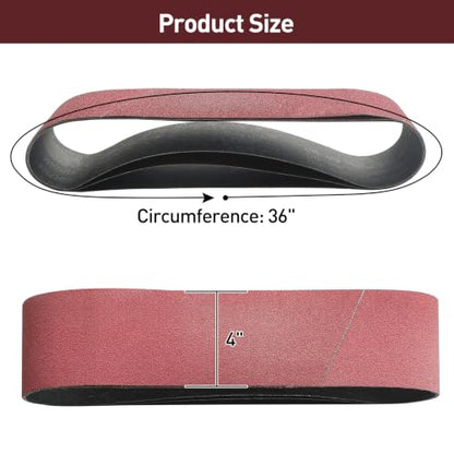 4" x 36" Sanding Belts for Belt Sander, Assorted Grits 12 Pcs (3 Each of 80 120 150 240), Aluminum Oxide Sanding Belts for Woodworking Metal Polishing Knife Sharpening - size: 4" x 36"