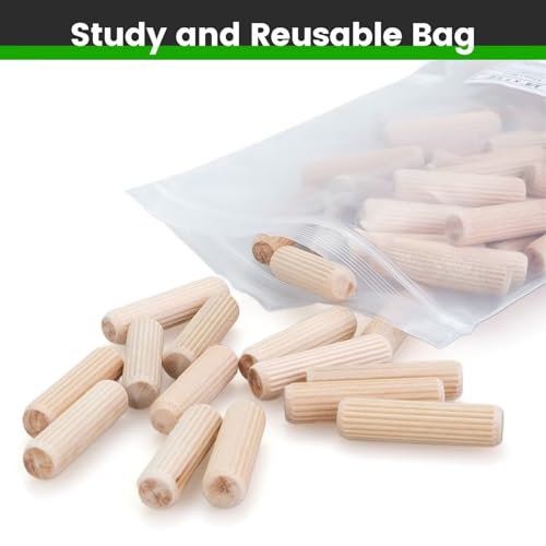 100 pcs 1/4" x 1-1/2" Wooden Dowel Pins, Hardwood, Kiln-Dried Fluted & Beveled Design for Easy Insertion for Woodworking, Furniture, Crafts & DIY Projects (M6 x 40) - size: 1/4" x 1 1/2"