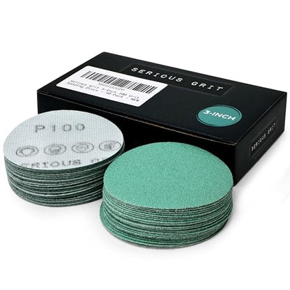 Serious Grit - 3-Inch P100 Grit Hook & Loop Sanding Discs - 50 Pack - style: 100 Grit