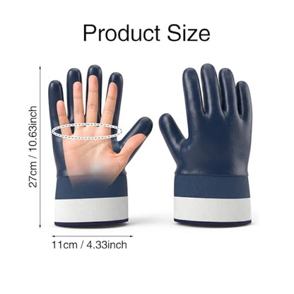 10-Pair Heavy-Duty Chemical Resistant Gloves & Oil Resistant Gloves for Men, Fully Coated Nitrile Work Safety Tools with Wide Cuff (Blue)