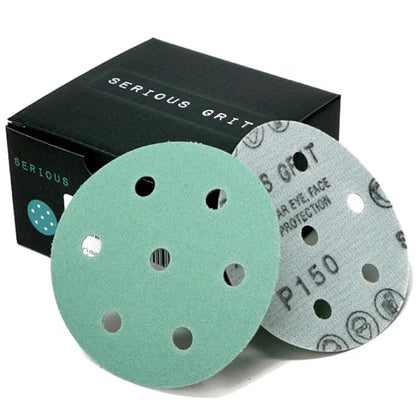 Serious Grit - 3.5" (90mm) 7-Hole P150 Grit Sanding Discs - 50 Pack Box - size: 150 Grit