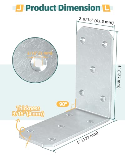 5"×5"×2.5" L Brackets, 90 Degree Corner Brace, Galvanized-16PCS - color: Galvanized-16PCS