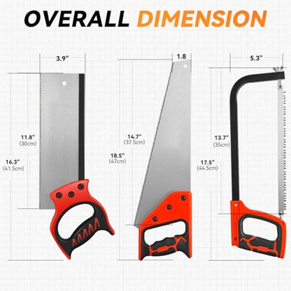 Auto Dynasty 3pcs Handsaw Set, Bow Saw Back Saw Hand Cuts for Sawing, Trimming, Gardening, Cutting Wood, Drywall, Plastic Pipes, Sharp Blade - style: 3pcs Hand Saw
