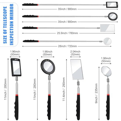 BBTO 4 Pcs LED Telescoping Inspection Mirror,Classic Style,Various Sizes - size: Various Sizes, style: Classic Style
