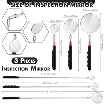 Copkim 3 Pcs Telescoping Inspection Mirror Extendable Long Handle,Black - color: Black